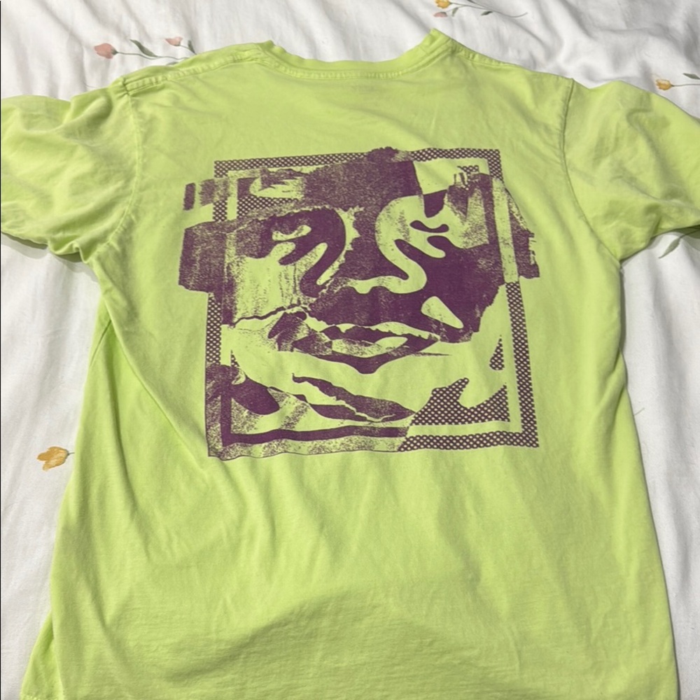 OBEY Lime Green T-Shirt with Purple Graphic